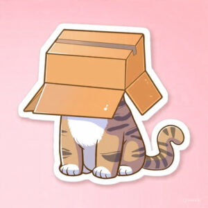 Cute Cat under box - Laptop Sticker